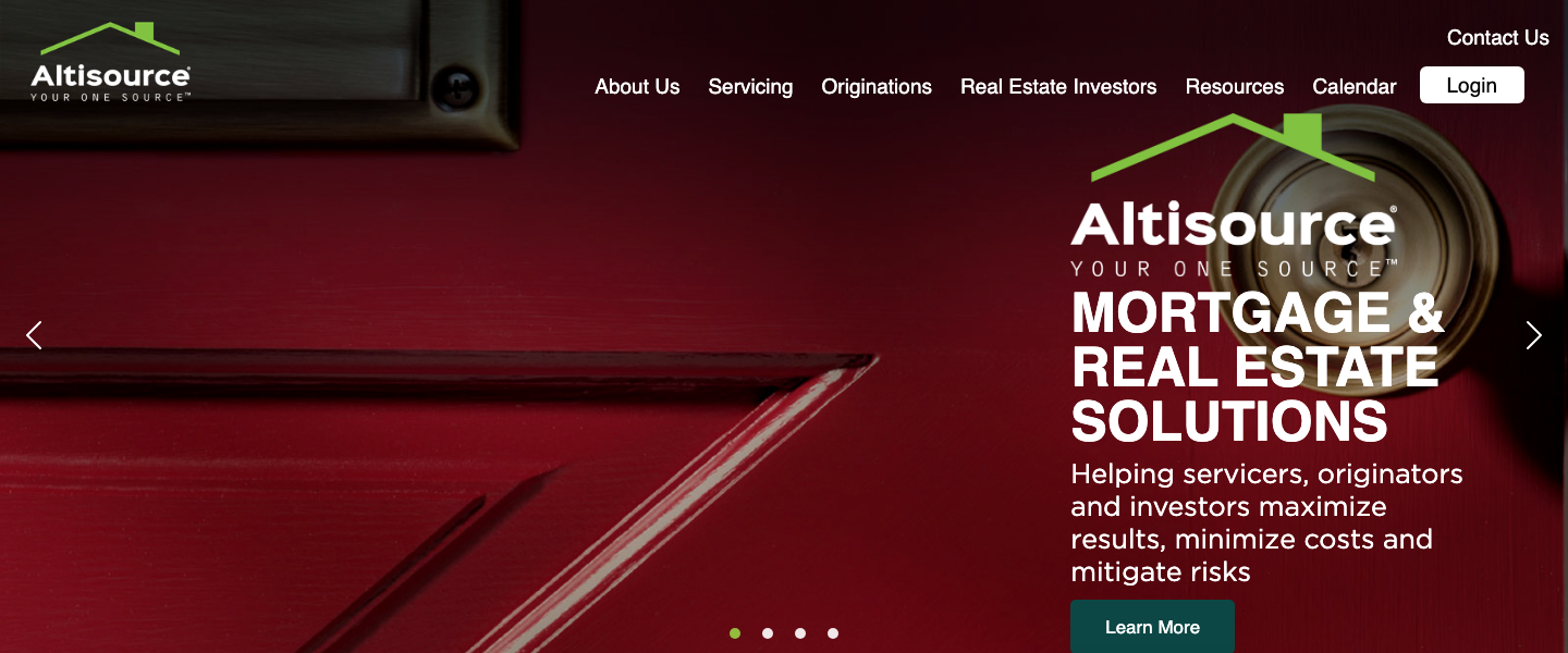Screenshot of the Altisource homepage, October 2026: 'Mortgage & Real Estate Solutions'.